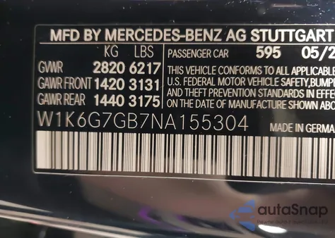 2022 Mercedes-Benz S 580 4Matic из США, поврежденный, VIN W1K6G7GB7NA155304